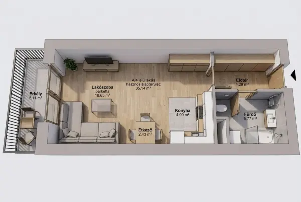 Eladó új építésű téglalakás, Budapest, VIII. kerület 1 szoba 35 m² 67.84 M Ft