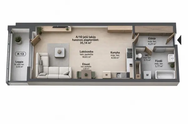 Eladó új építésű téglalakás, Budapest, VIII. kerület 1 szoba 35 m² 67.83 M Ft